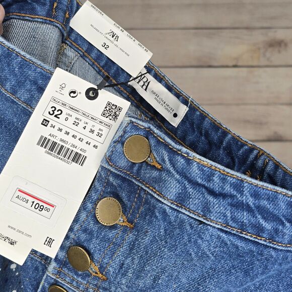 Zara Paint Splatter High Rise Cropped Painter Wide Leg Jeans Size 0 NWT - Picture 9 of 10